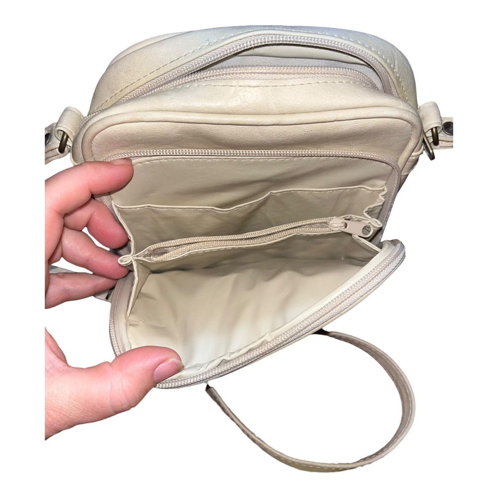 Vintage Cream Vinyl Crossbody Bag Multi Pocket Organizer‎ Shoulder Bag Off White - Picture 4 of 6
